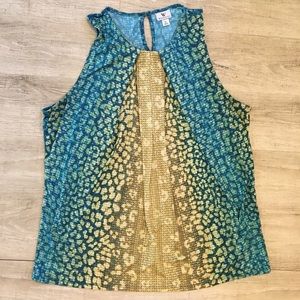 Worthington Sleeveless Turquoise & Gold Top